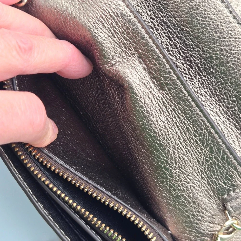 Coach Gold Metallic‎ Leather Clutch Purse Bag Chain Strap Cocktail Party Dressy